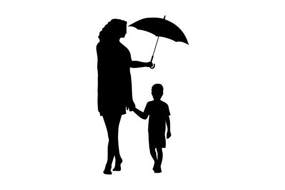 Little Boy Holding Mom s Hands with Umbrella - Silhouette Crafts