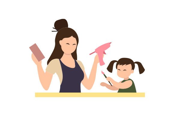 Little Girl Making Crafts with Mom